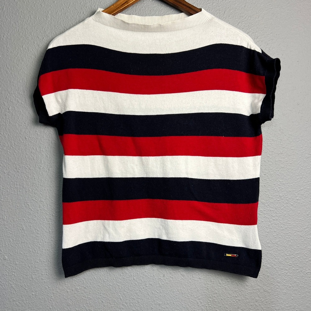 Tommy Hilfiger Striped Knit Preppy Stretch Sweater Americana Pullover‎ Top L